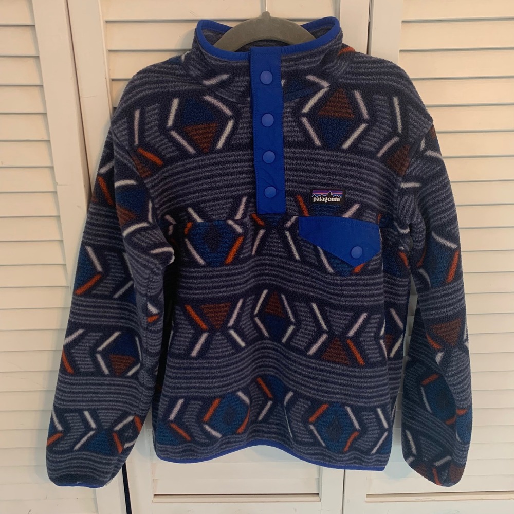 Patagonia Kids Synchilla Snap-T Fleece Pullover Sz XS (5-6) Blue Geometric 65572